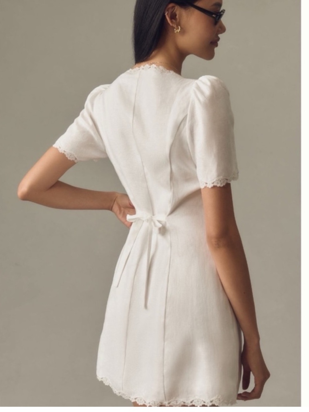 Reformation White Lace-Trim Button Mini Dress - Picture 3 of 6